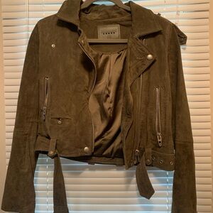 Blank NYC Green Leather Jacket with Moto Details